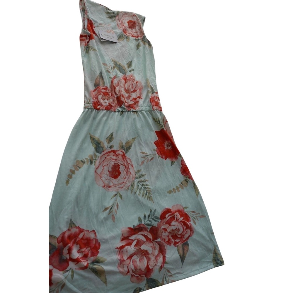 LuLaRoe Summer XS Sleeveless Floral Print Maxi Dress Mint Red Flowers